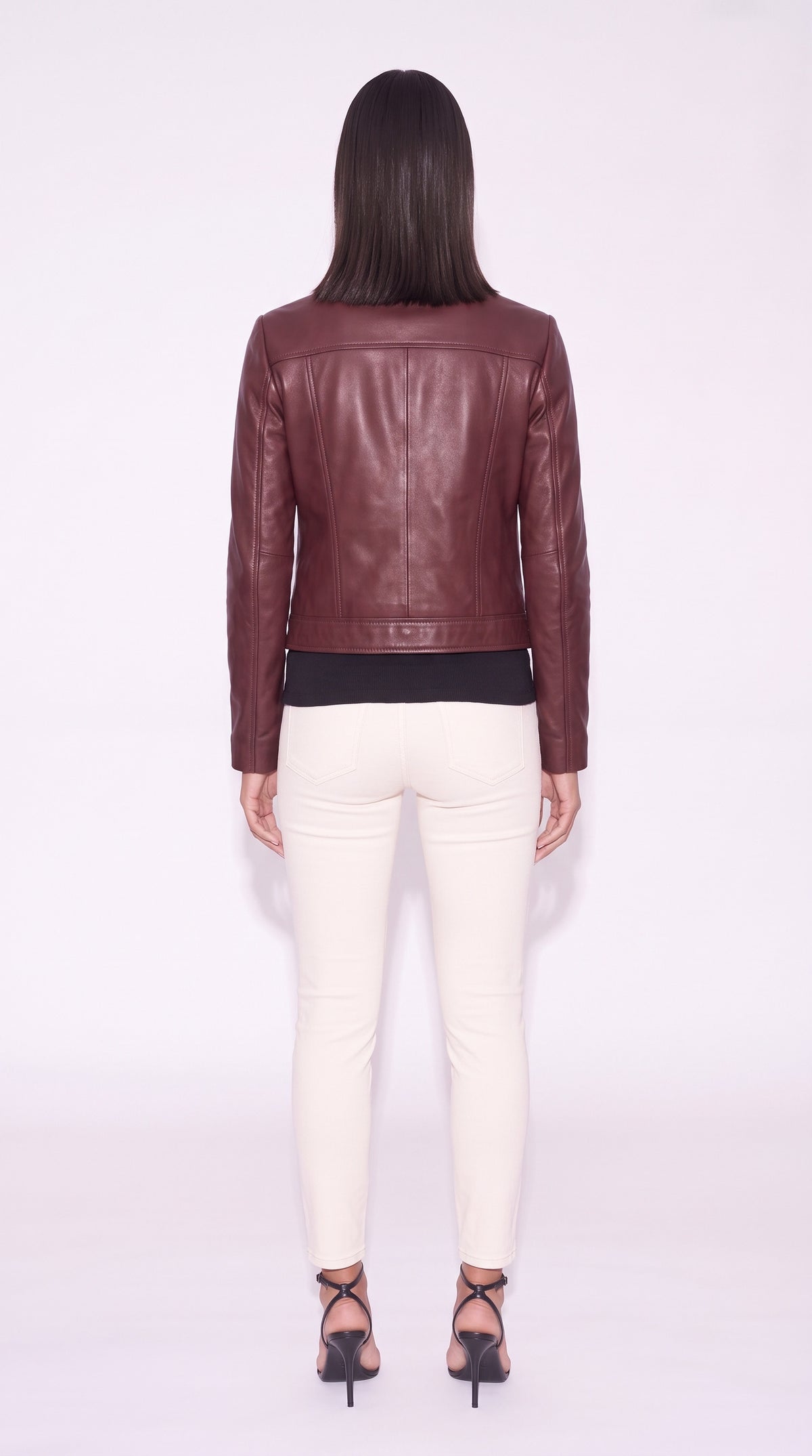 Noir Vespera Jacket — Burgundy Leather Jacket (Unisex) – back view, Christopher Noir