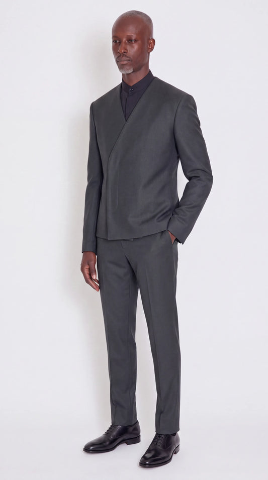 The Noir Obsidian Suit — Black Wrap-Front Suit