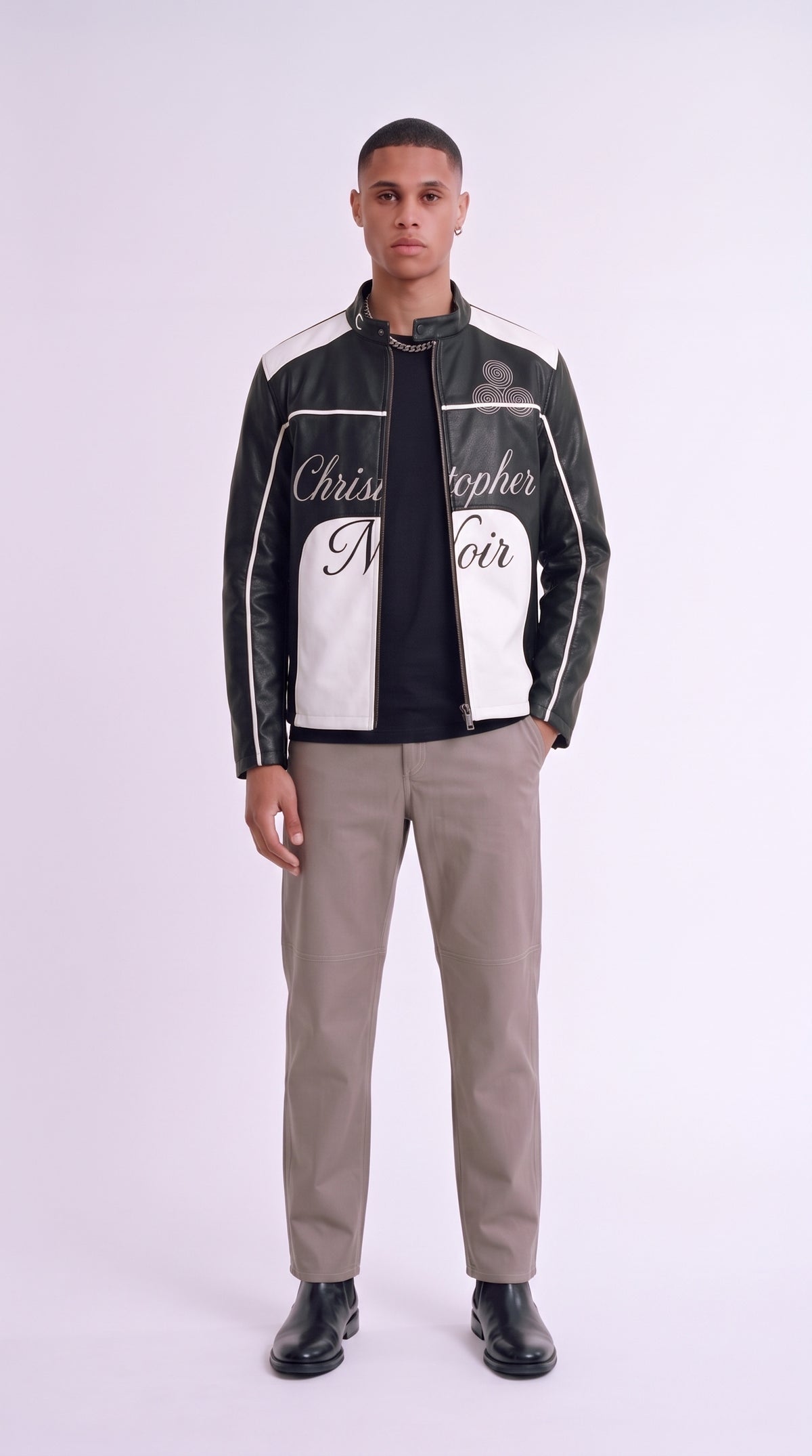 Original CNOIR Statement Jacket in Premium Vegan Leather (Unisex) – on model, Christopher Noir