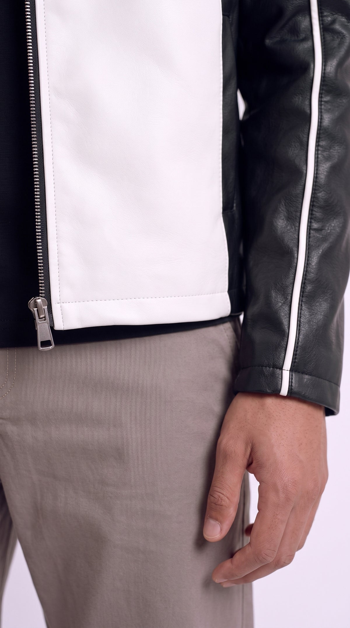Original CNOIR Statement Jacket in Premium Vegan Leather (Unisex) – detail close-up, Christopher Noir