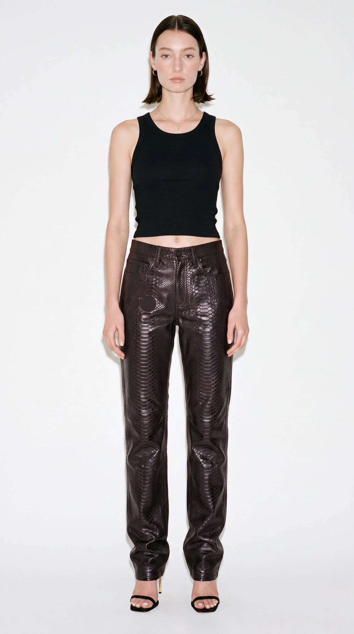 The Noir Serpent Matte — Python-Embossed Leather Straight-Leg Jeans