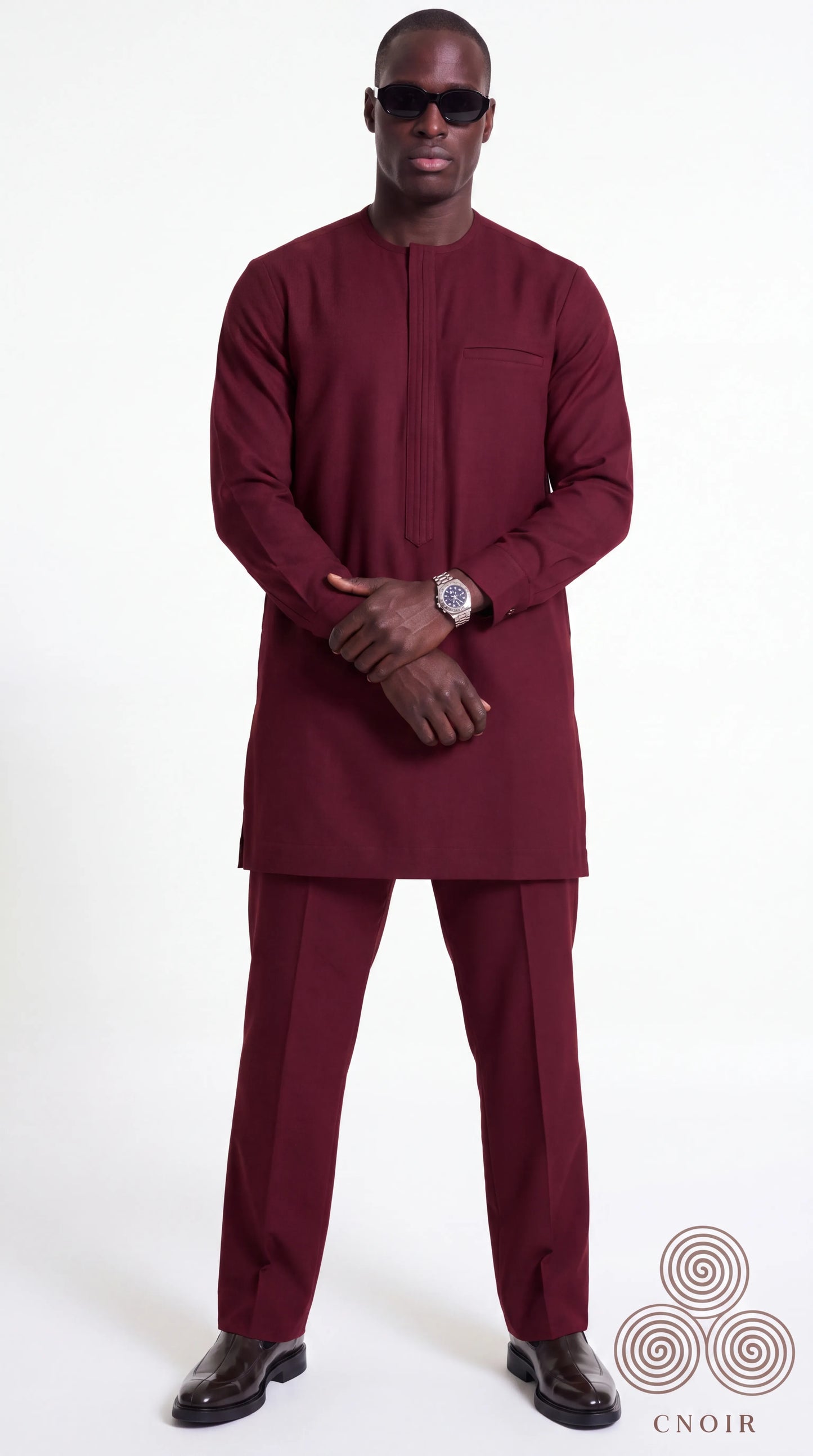 Burgundy Pleat-Front Minimal Kaftan