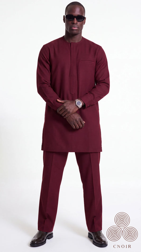 Burgundy Pleat-Front Minimal Kaftan