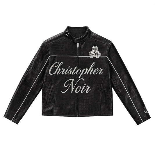 Crocodile Style Leather Biker Jacket