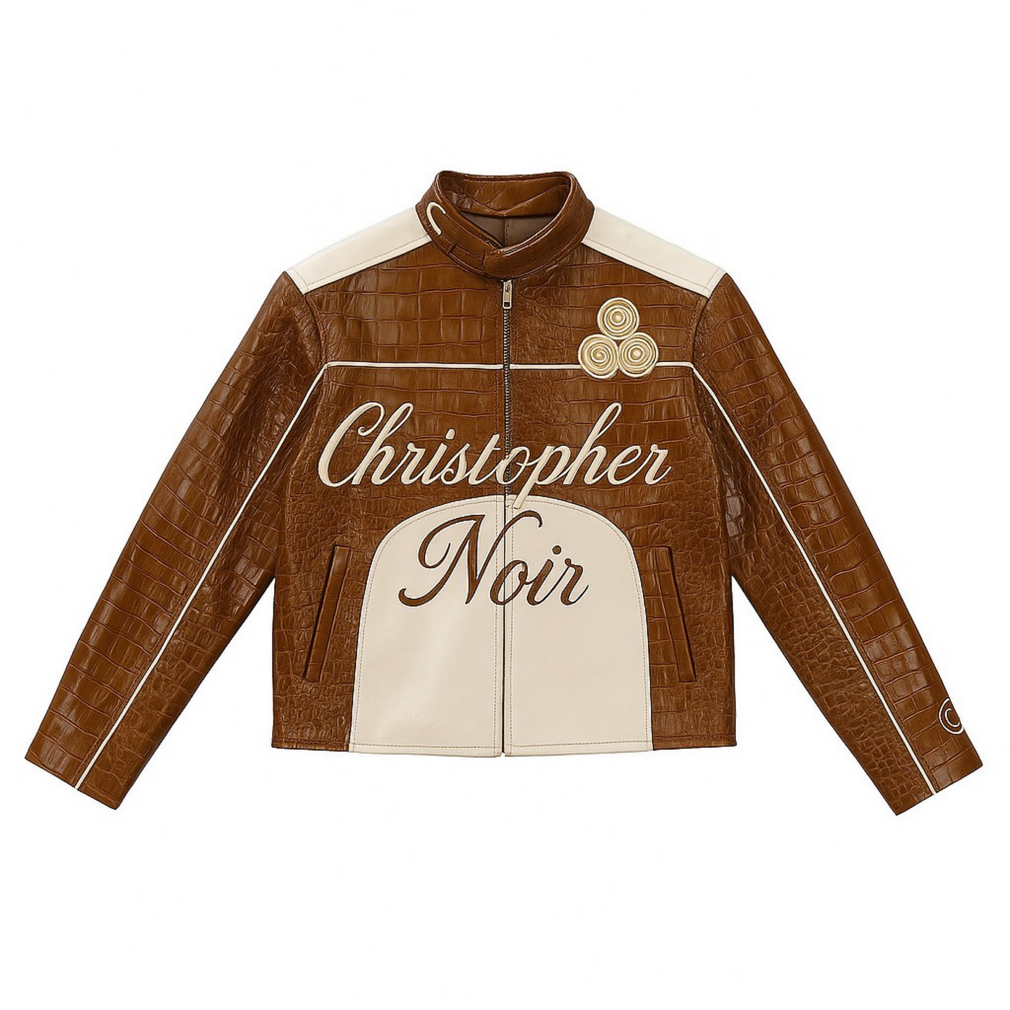 Crocodile Style Leather Biker Jacket