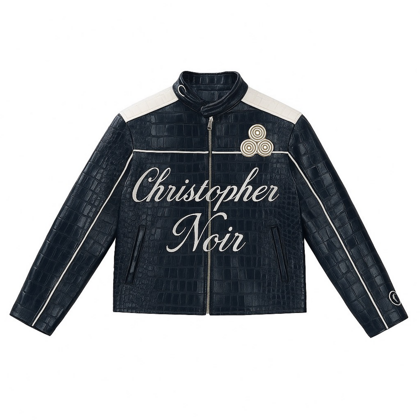 Crocodile Style Leather Biker Jacket