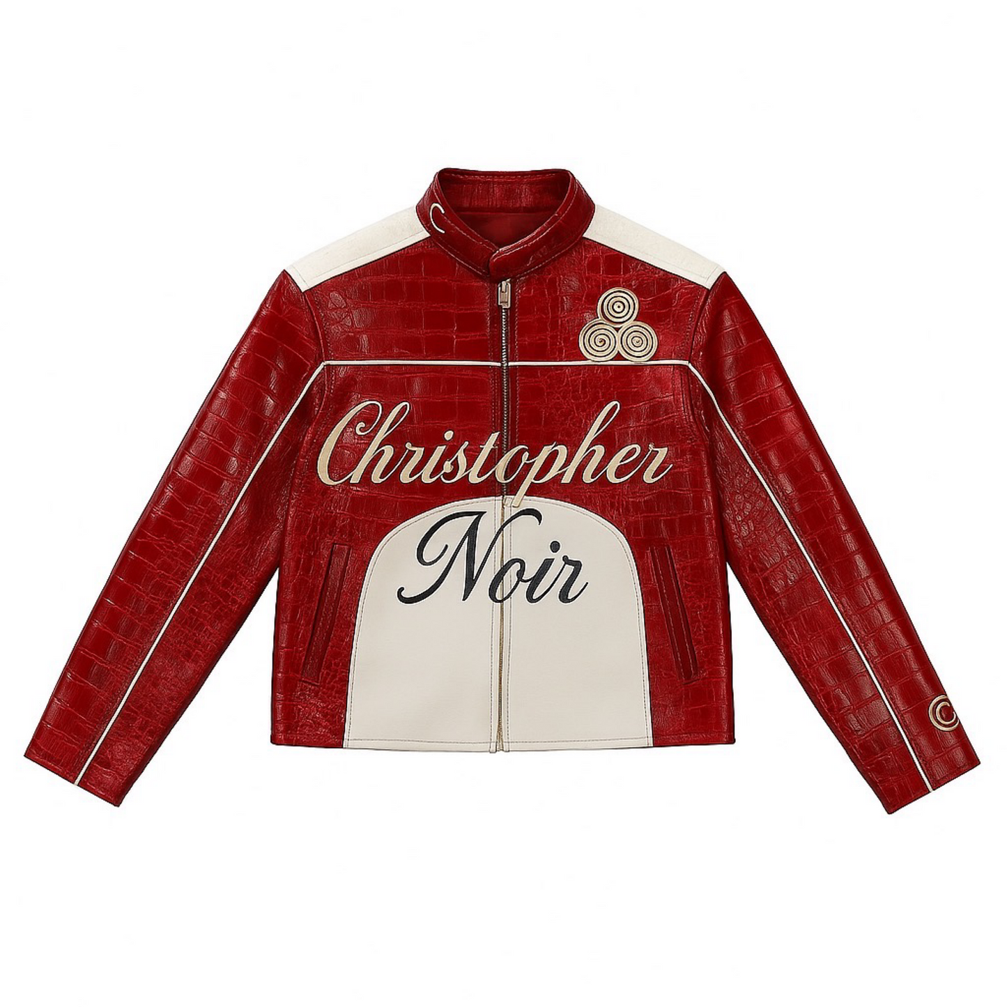 Crocodile Style Leather Biker Jacket