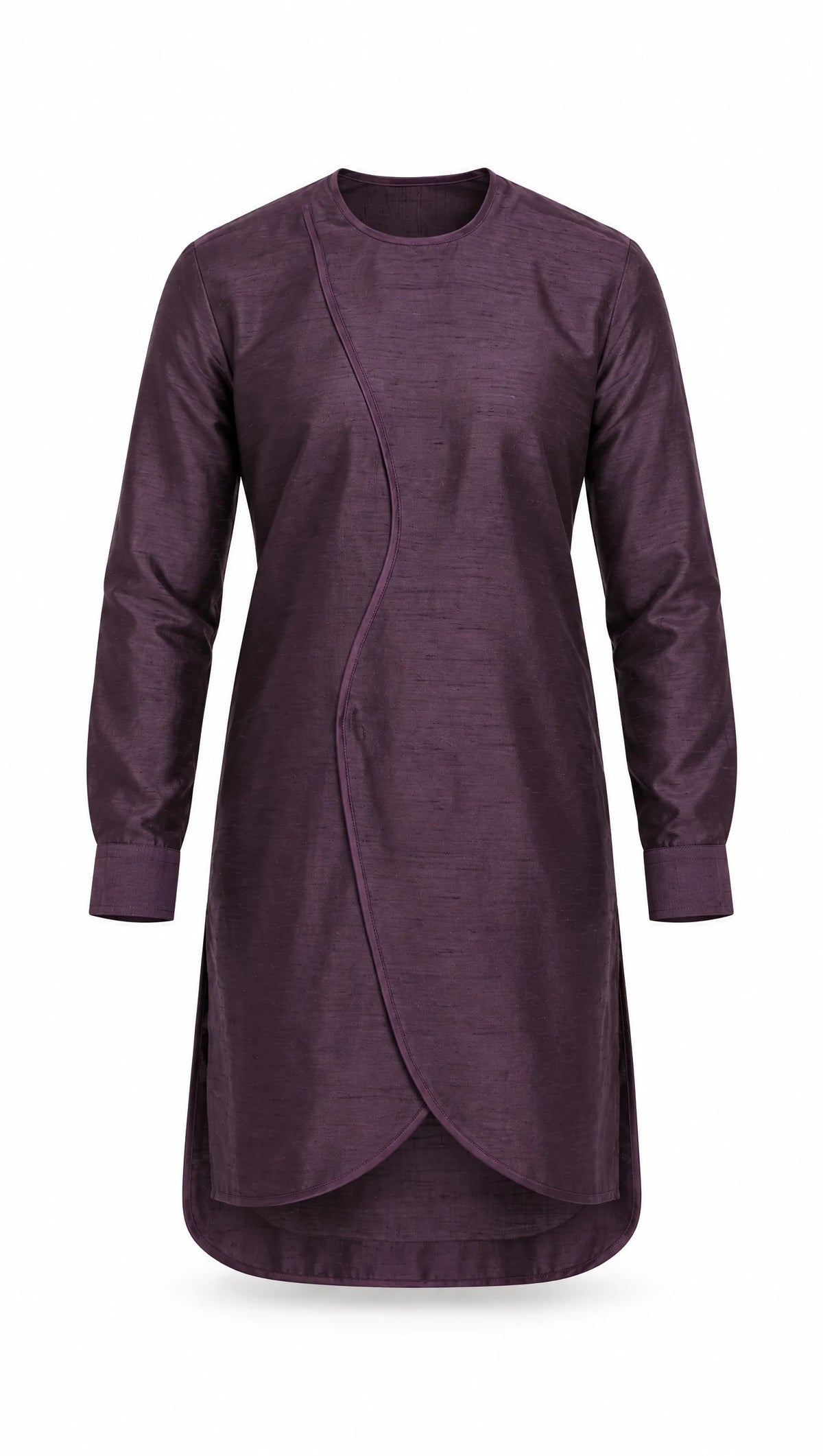 Plum Curved-Panel Kaftan Set — front view