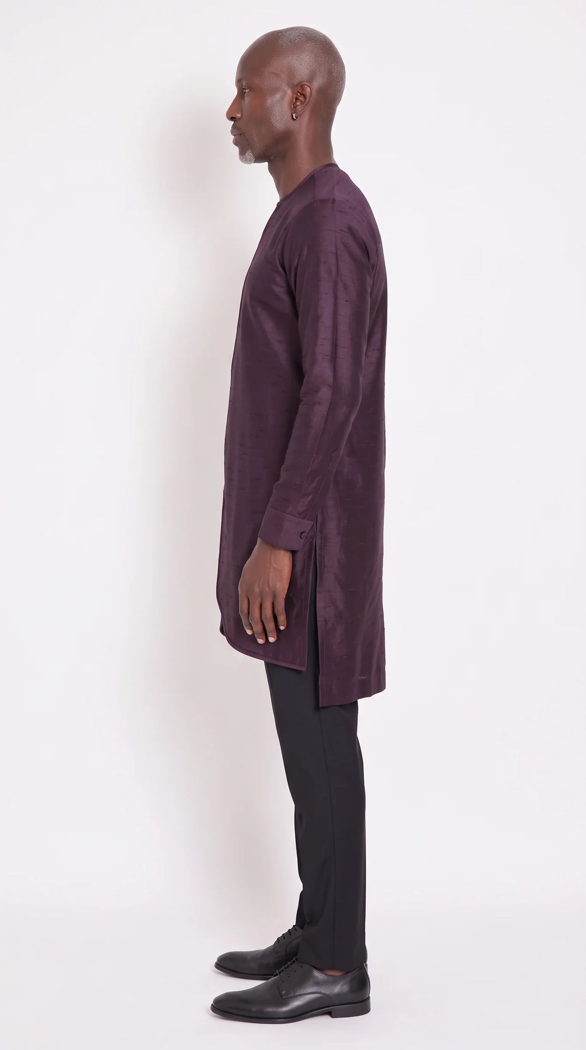 Plum Curved-Panel Kaftan Set — side profile view