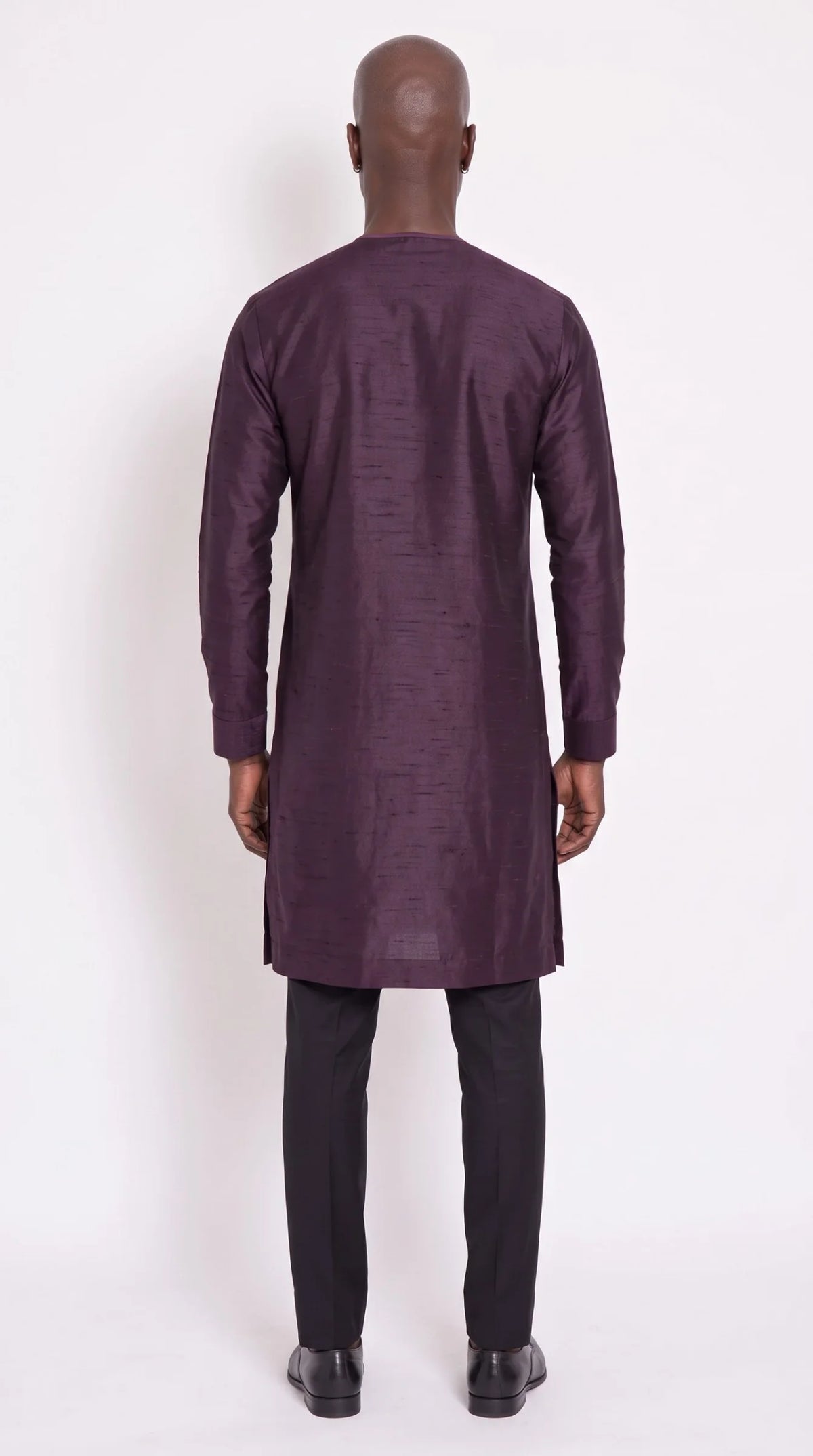 Plum Curved-Panel Kaftan Set — back view