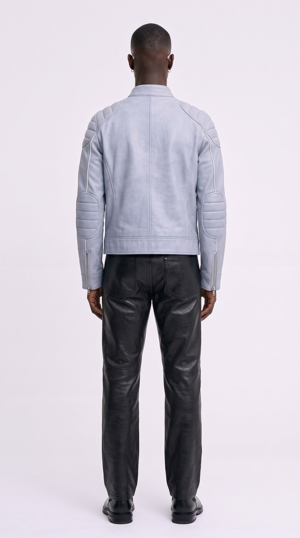 The Noir Powder Blue Racer — Padded Racer Jacket (Unisex) – back view, Christopher Noir