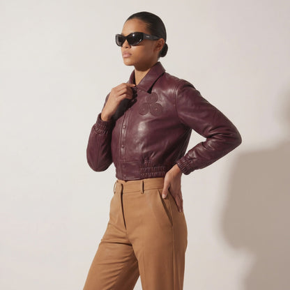 CNOIR Leather Bomber Jacket (Cropped)