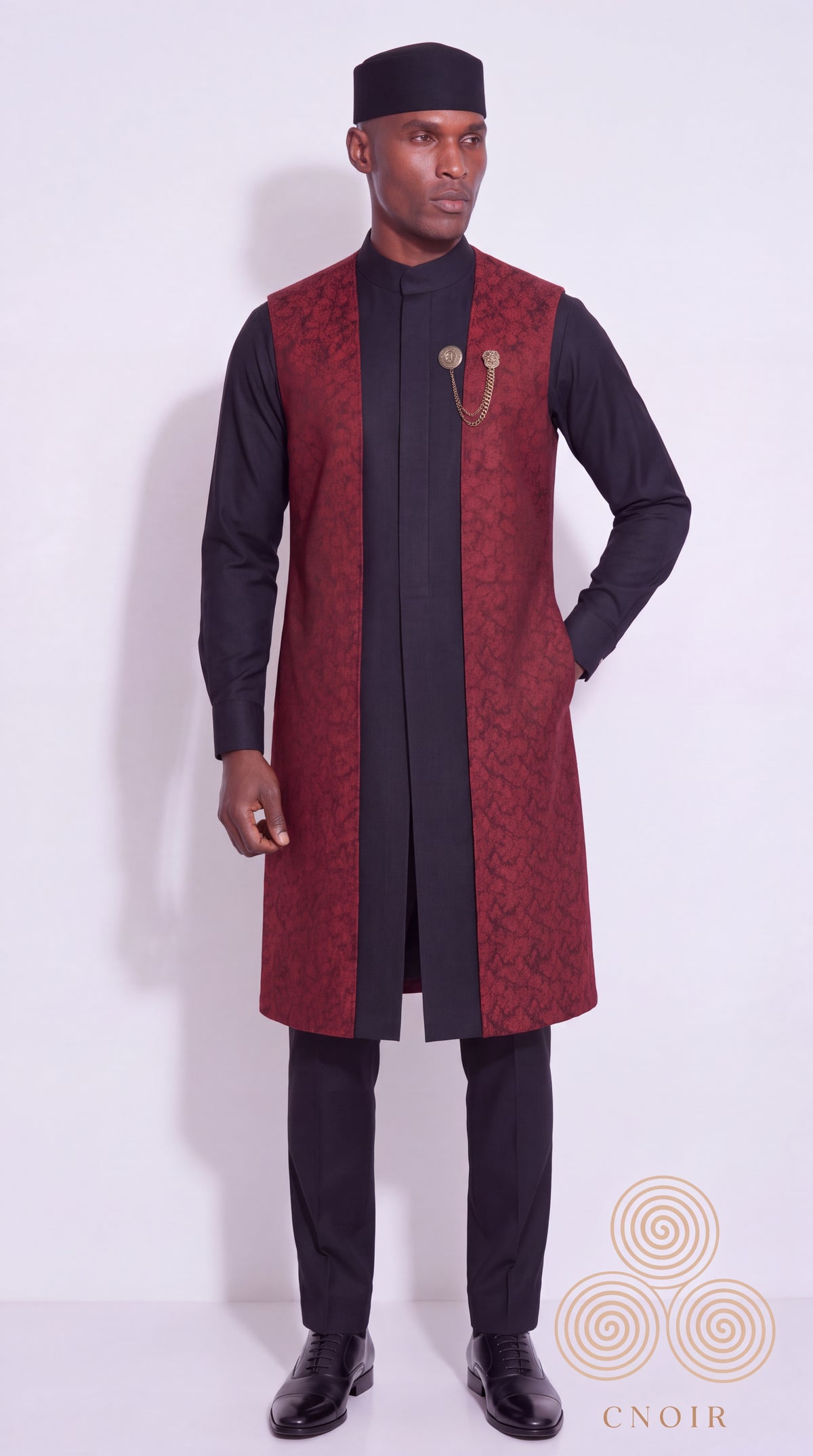 Black Crimson Longline-Gilet Kaftan Set