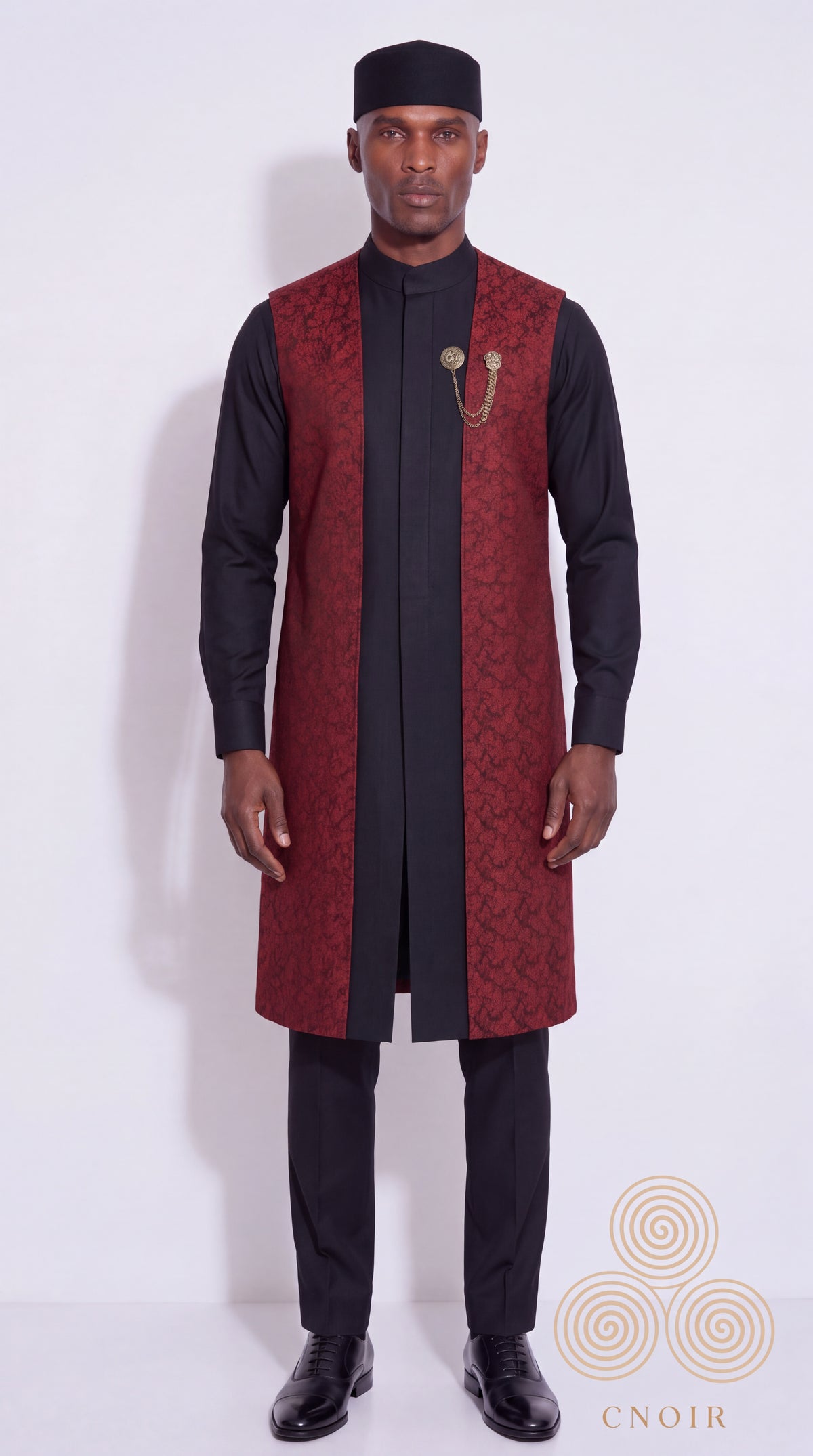 Black Crimson Longline-Gilet Kaftan Set