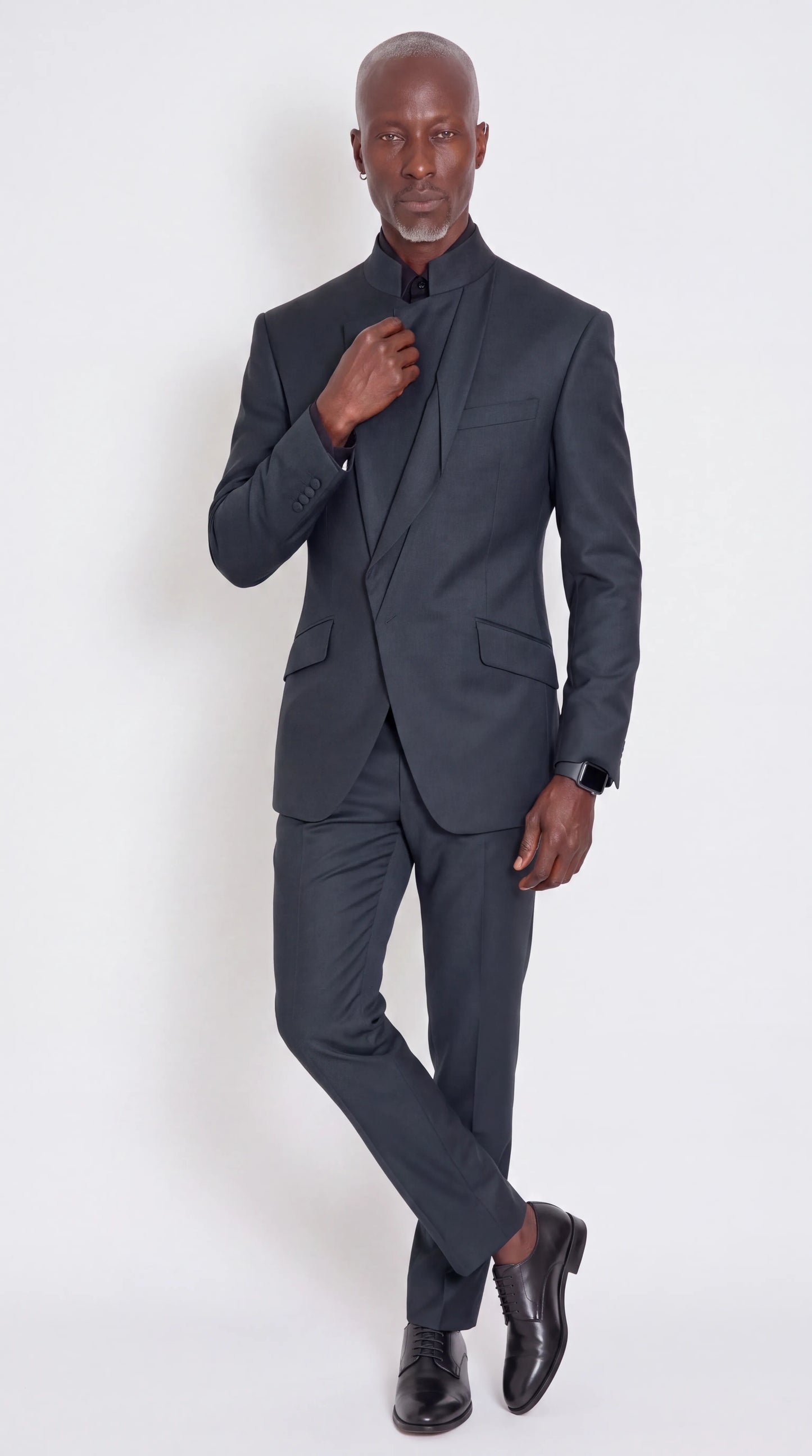 The Noir Sovereign Suit — Mandarin Collar Crossover Suit