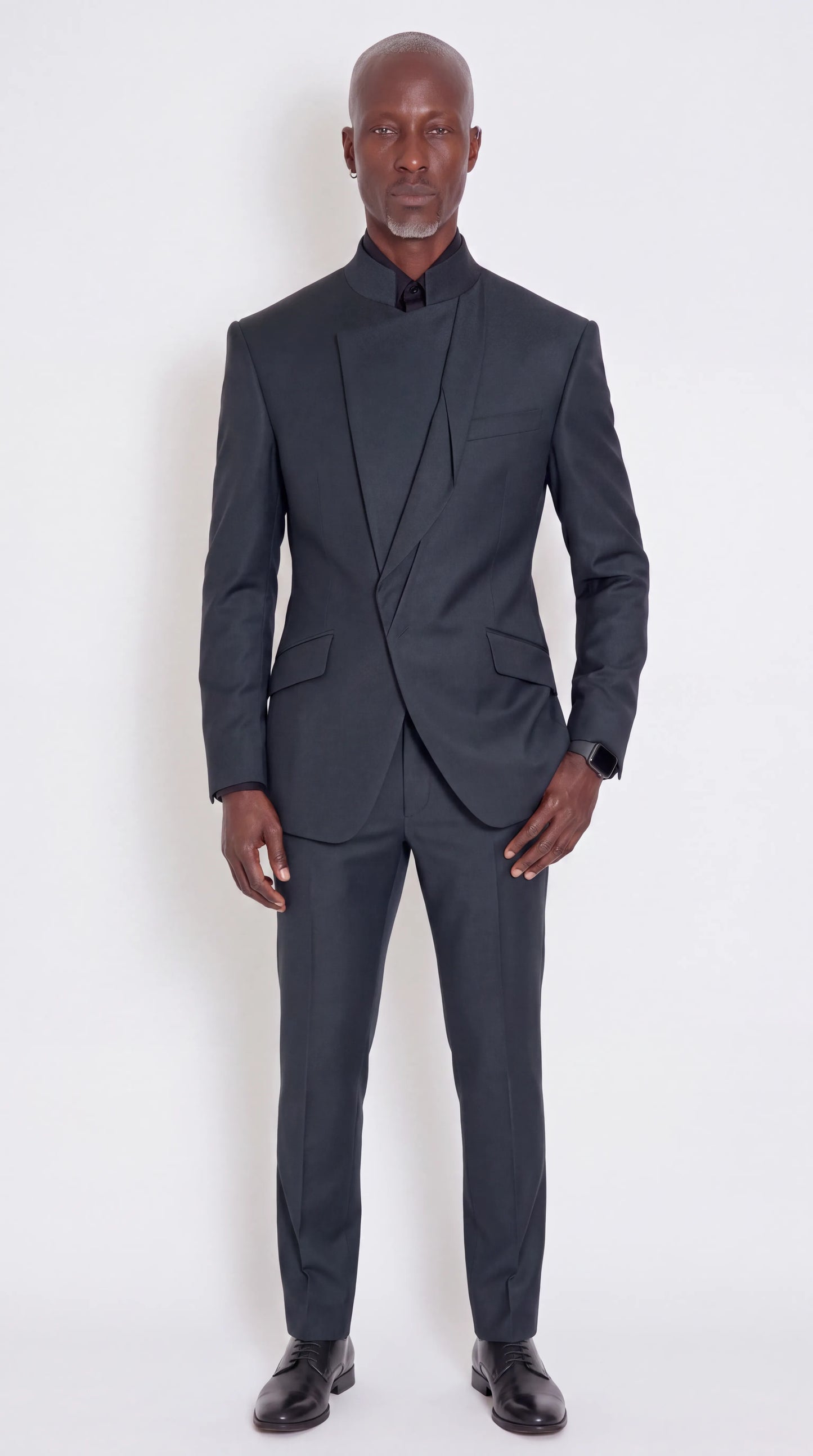 The Noir Sovereign Suit — Mandarin Collar Crossover Suit