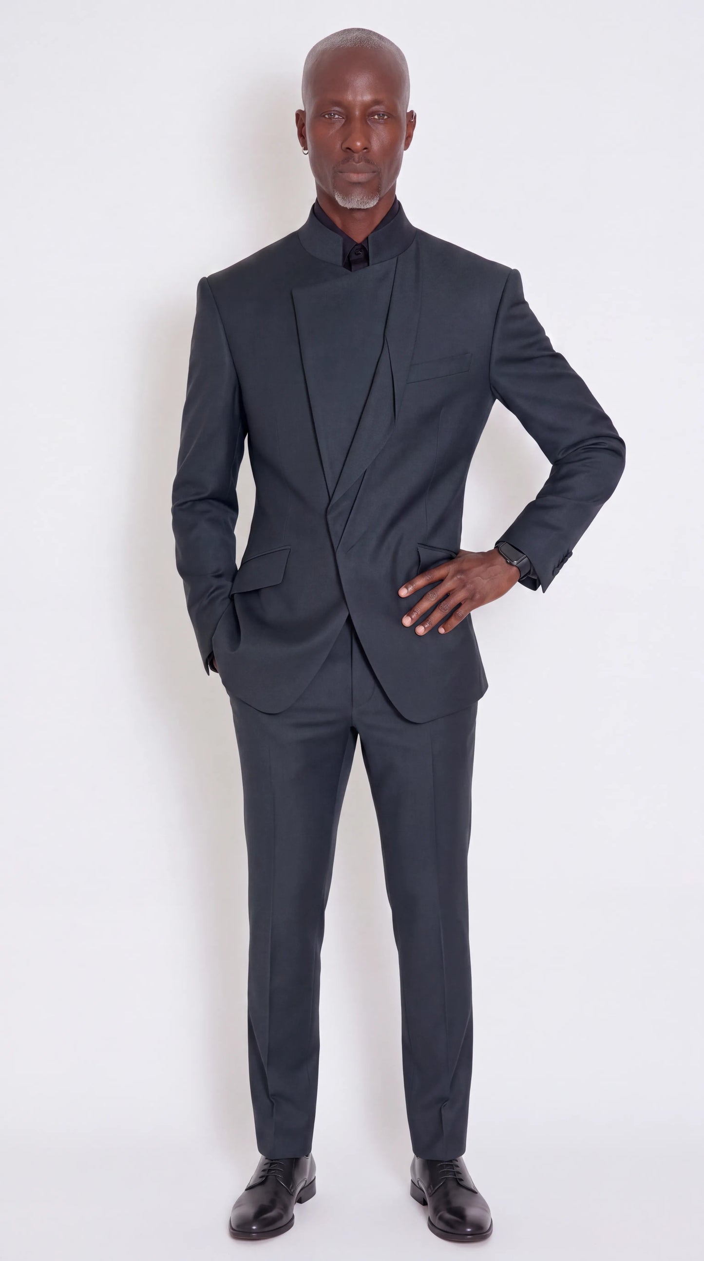The Noir Sovereign Suit — Mandarin Collar Crossover Suit