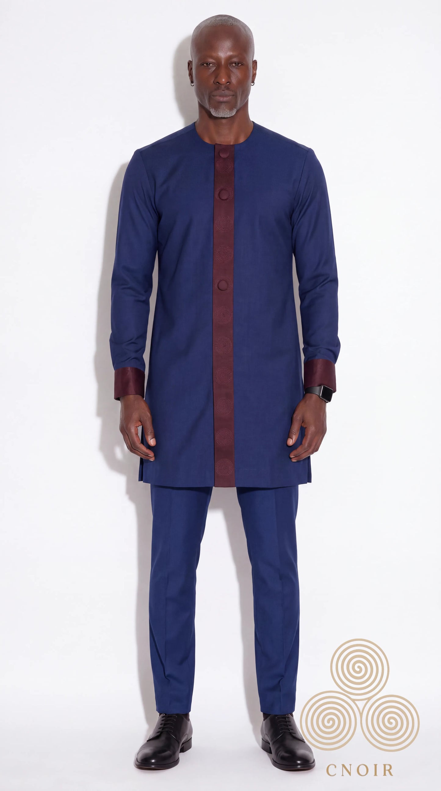 Navy Burgundy Spiral-Trim Kaftan