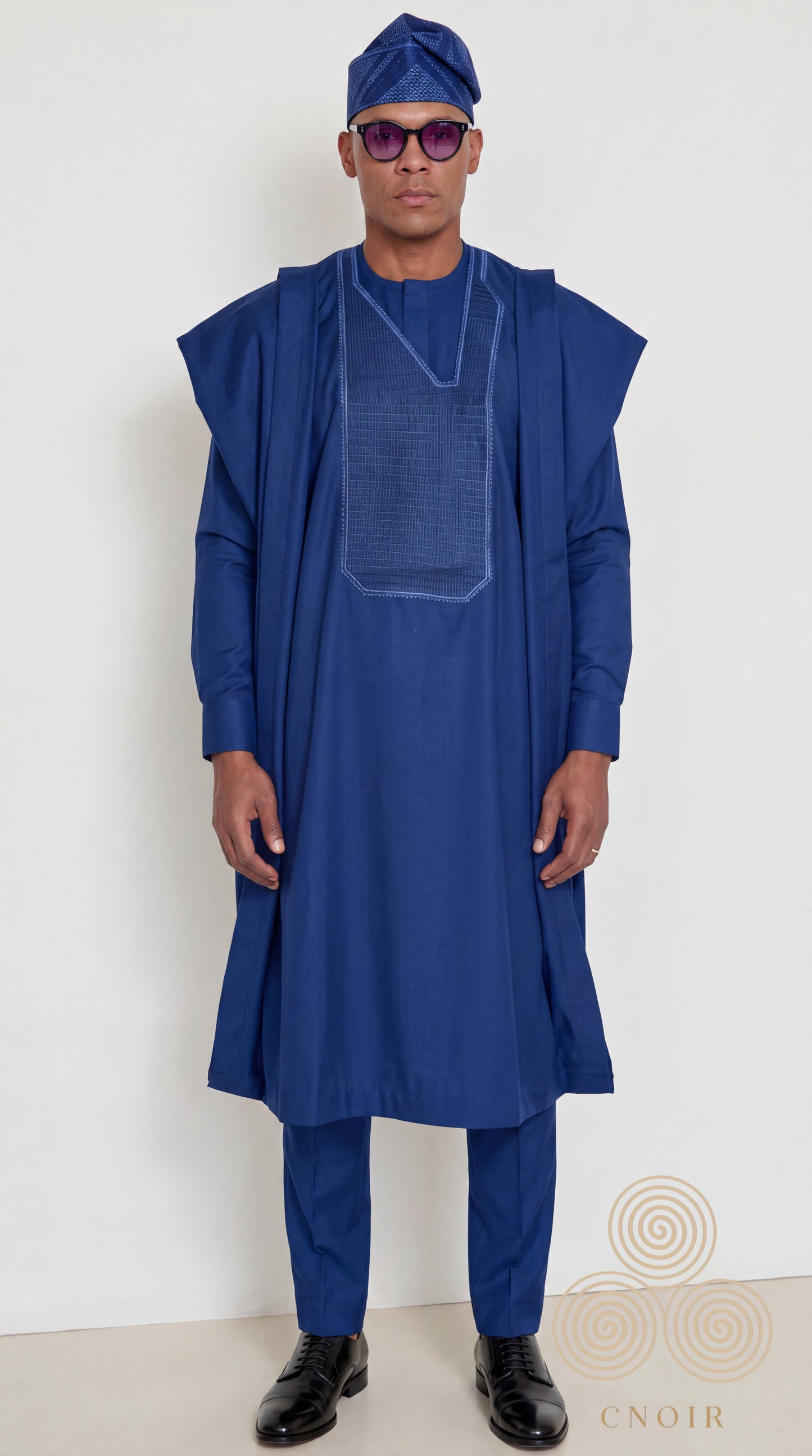 Noir Marine Agbada — Navy 3-Piece Agbada Set