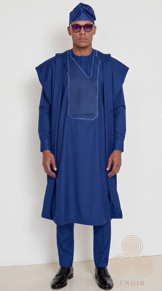Noir Marine Agbada — Navy 3-Piece Agbada Set