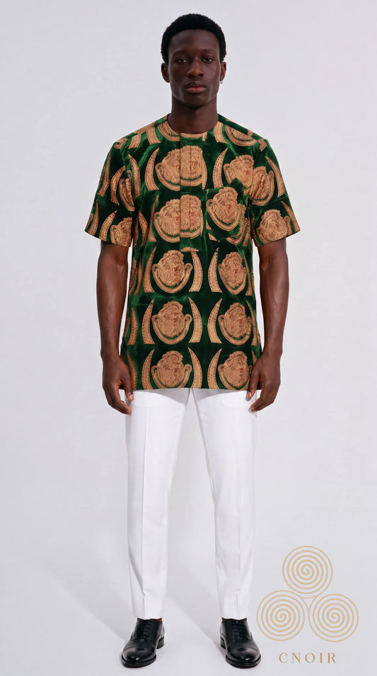 Velvet Isi Agu Shirt — Lion Head Print