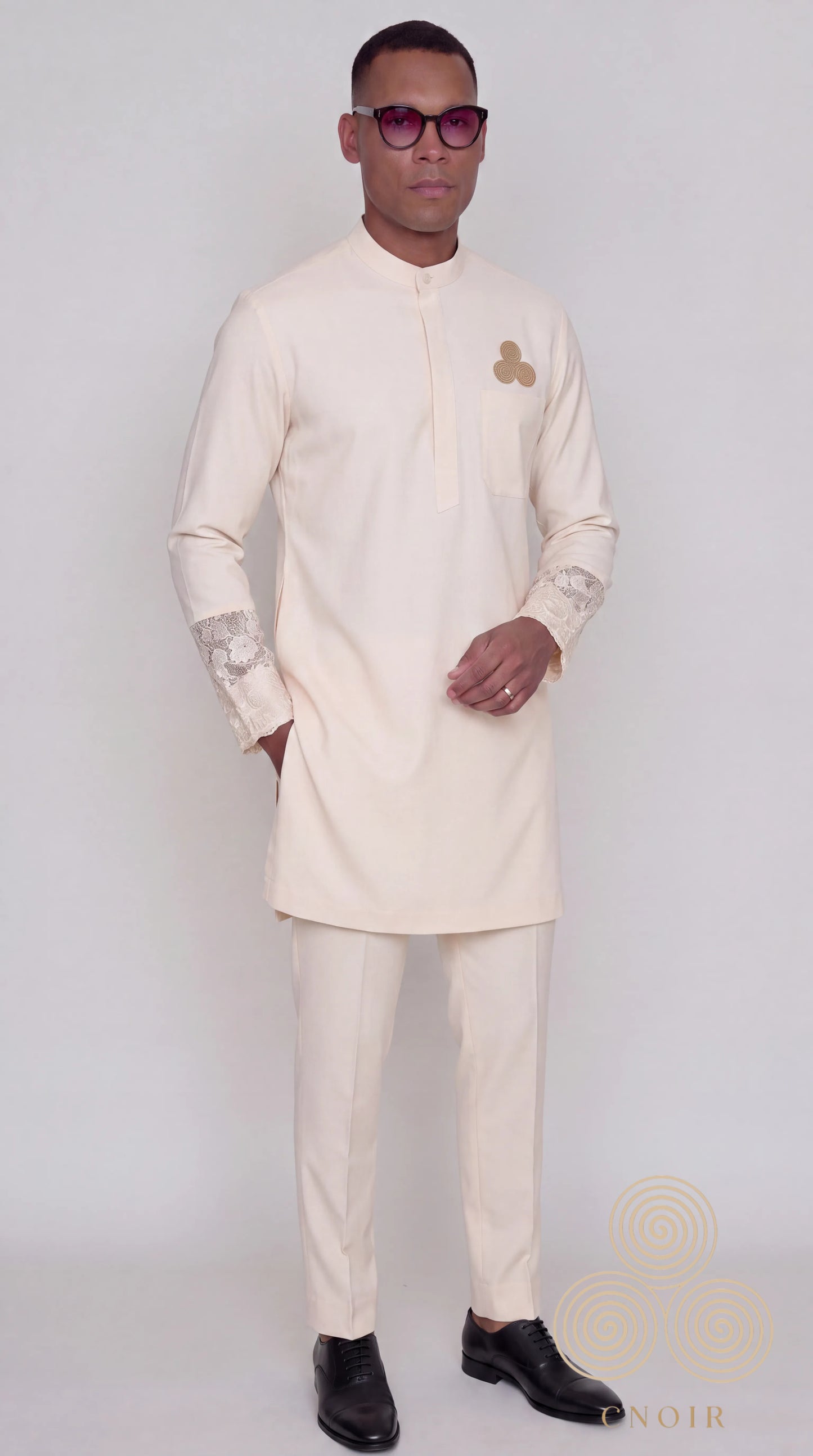 Ivory Lace-Cuff Signature Kaftan