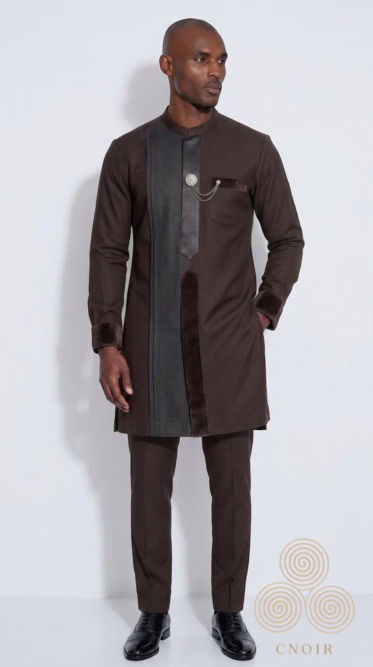 Chocolate Brown Satin-Panel Chain Kaftan