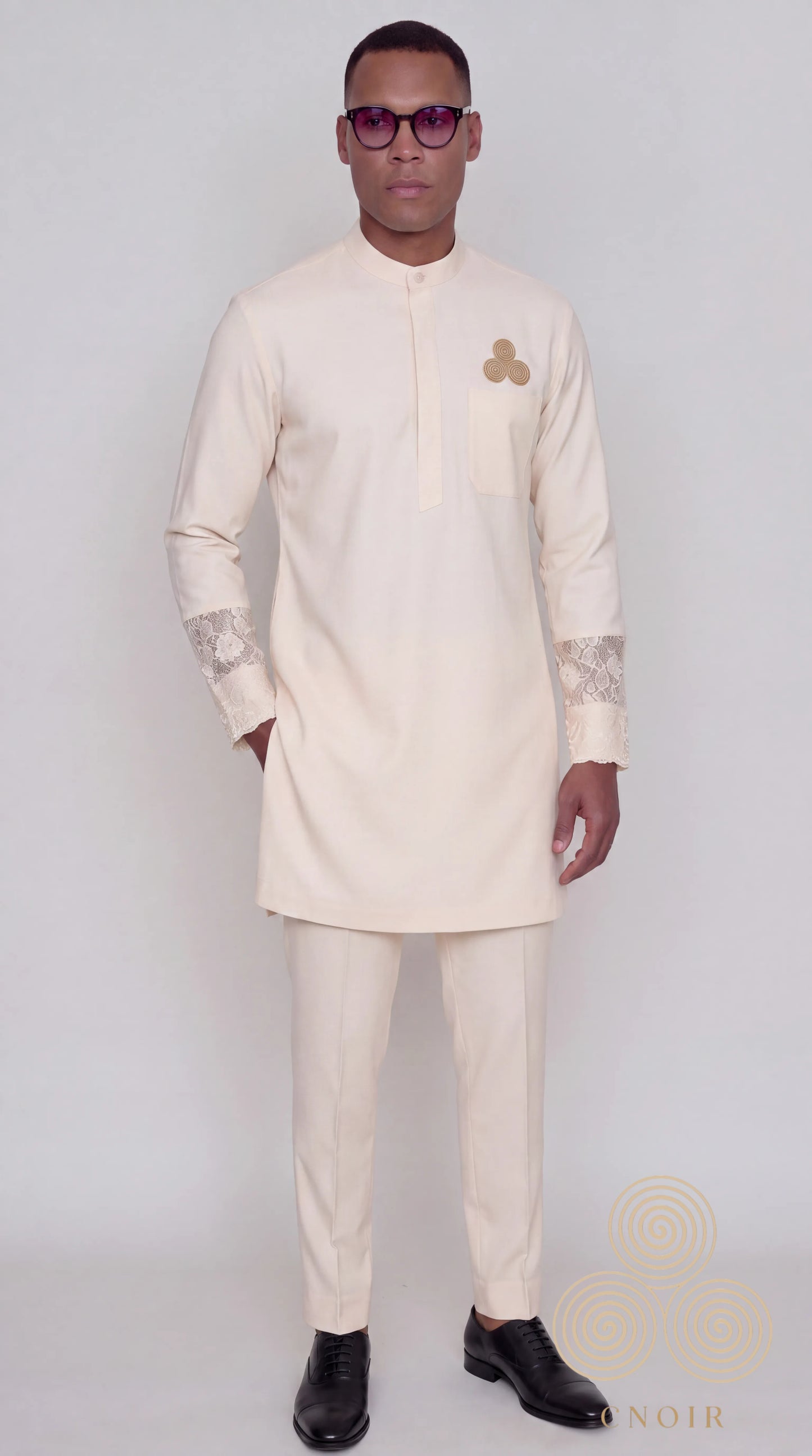 Ivory Lace-Cuff Signature Kaftan