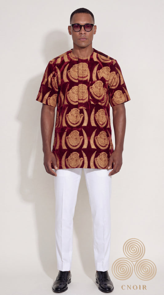 Velvet Isi Agu Shirt — Lion Head Print