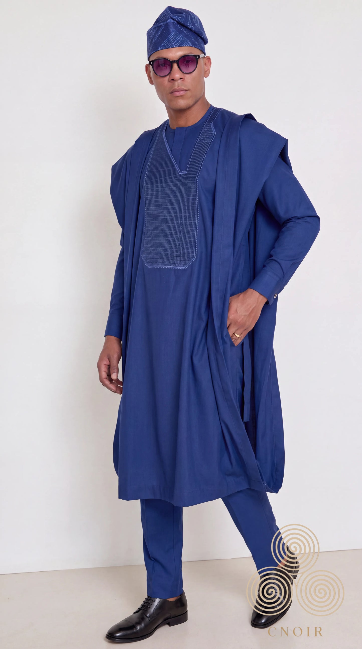 Noir Marine Agbada — Navy 3-Piece Agbada Set