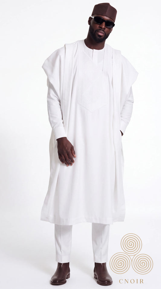 Noir Prestige white three-piece agbada set — CNOIR
