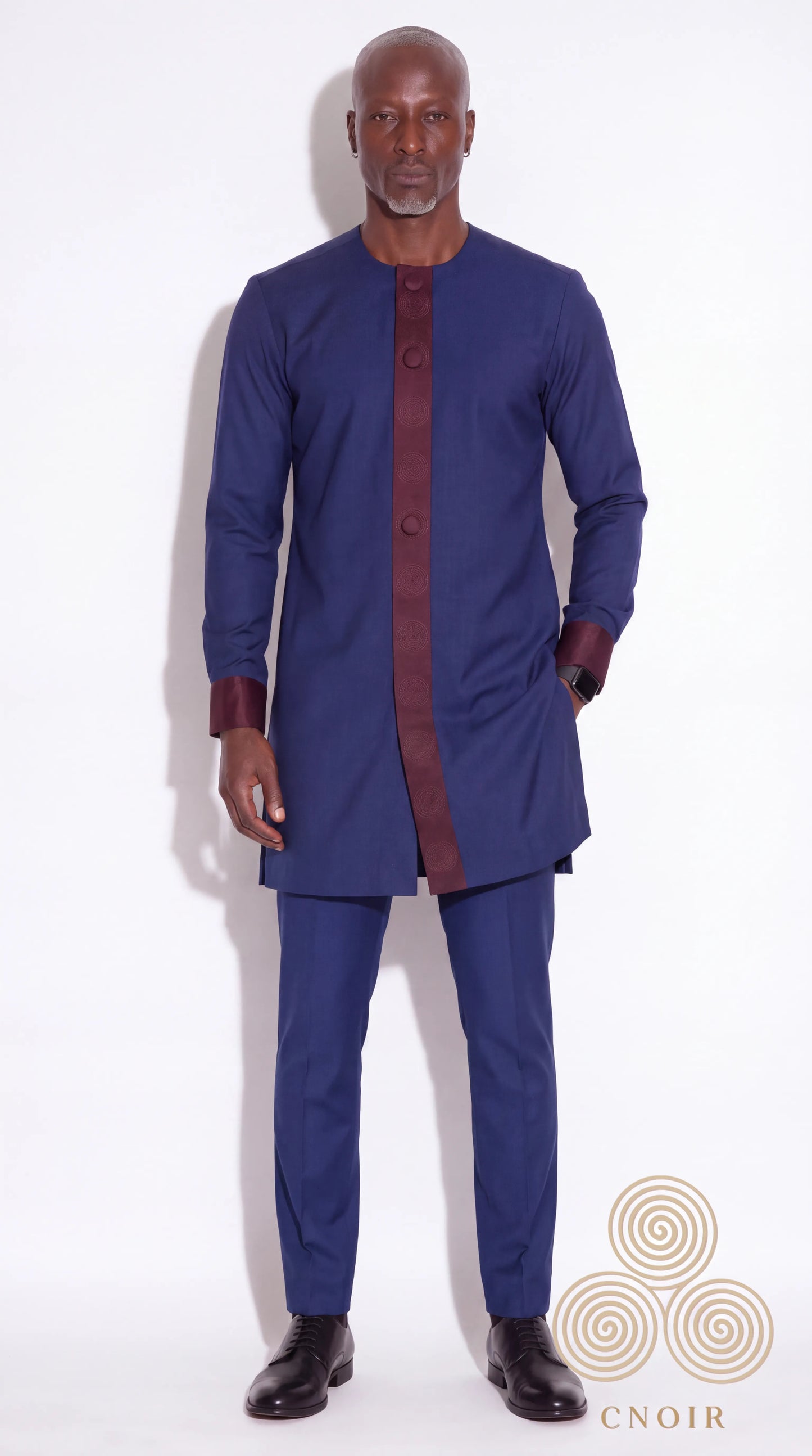 Navy Burgundy Spiral-Trim Kaftan