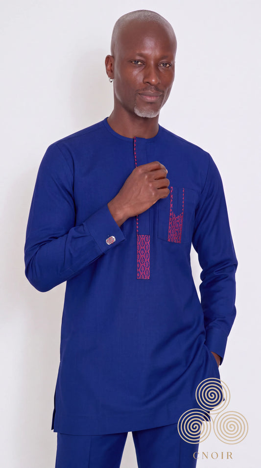 Royal Blue Fuchsia-Trim Kaftan