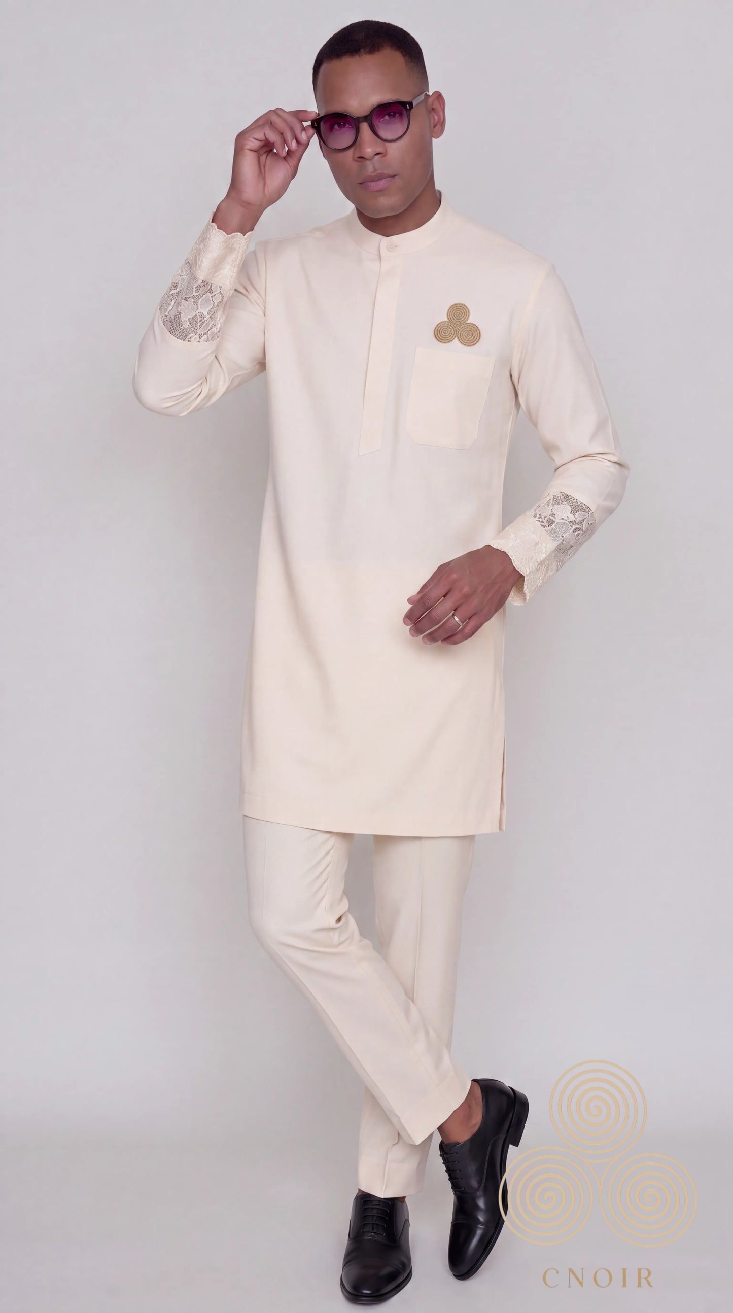 Ivory Lace-Cuff Signature Kaftan