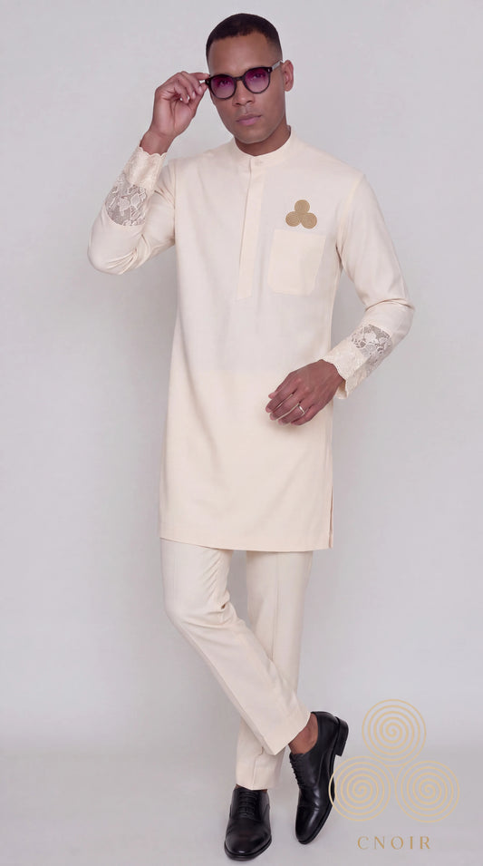 Ivory Lace-Cuff Signature Kaftan