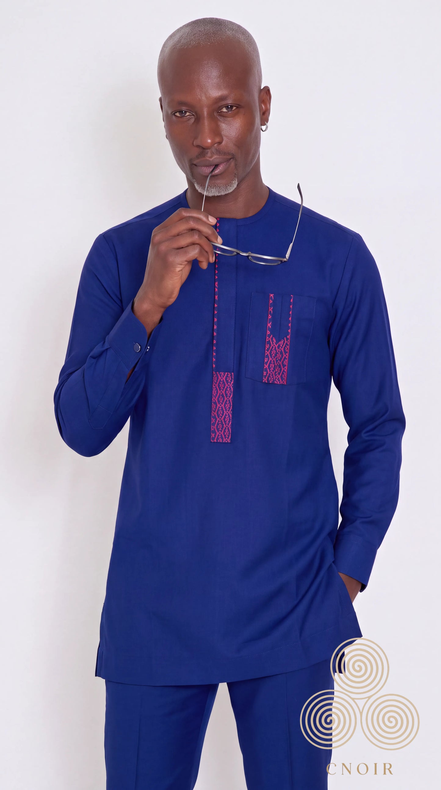 Royal Blue Fuchsia-Trim Kaftan