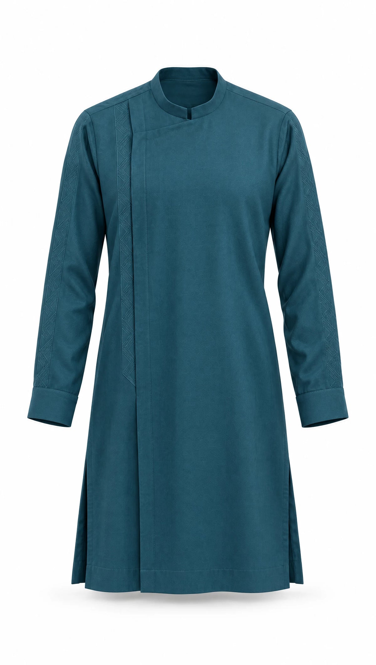 Teal Embroidered-Panel Kaftan Set — front view