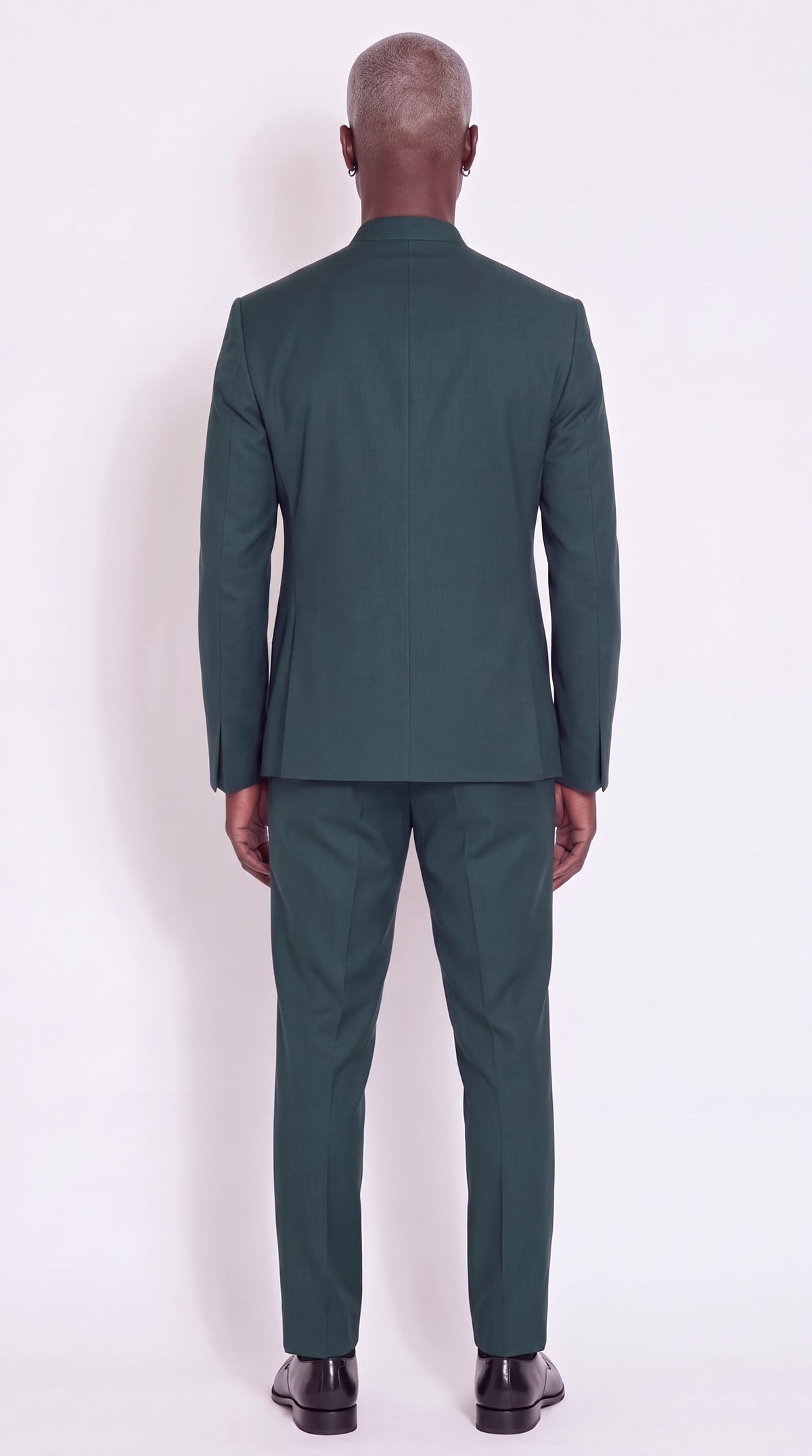 The Noir Asymmetra II Suit — Green Angular-Panel Suit – back view, Christopher Noir