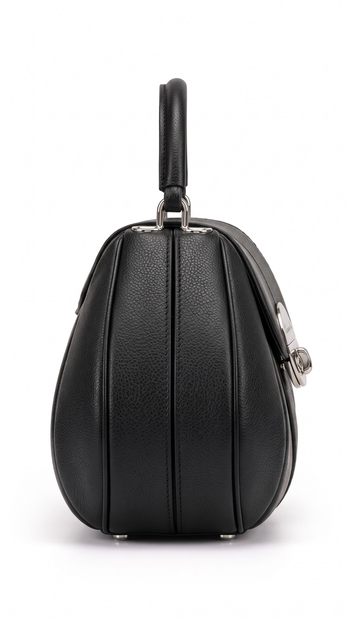 The Noir Bibury — Black Dome Top-Handle Handbag – side profile, Christopher Noir