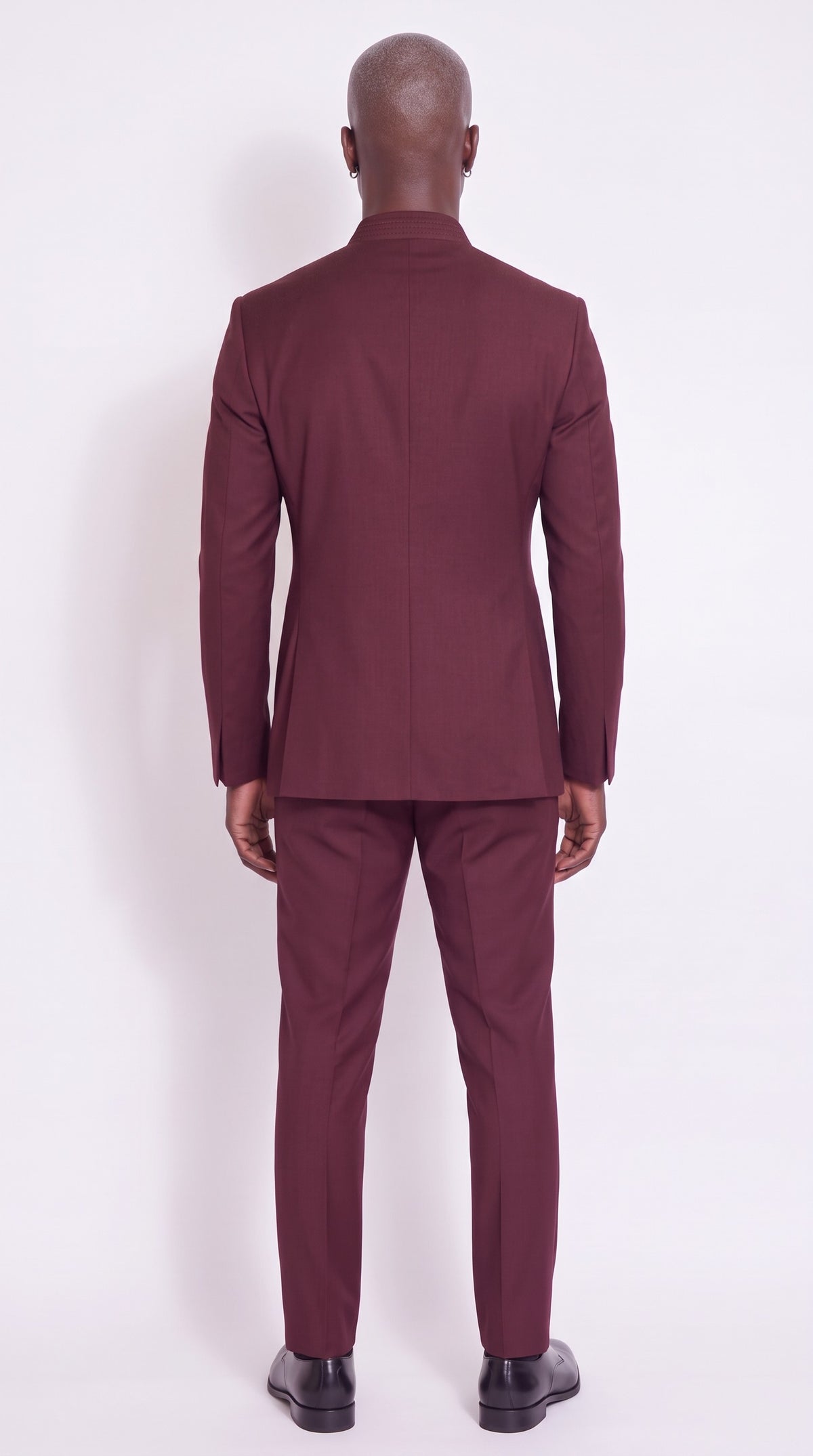 The Noir Cardinal Suit — Burgundy Corded Wrap-Front Suit – back view, Christopher Noir
