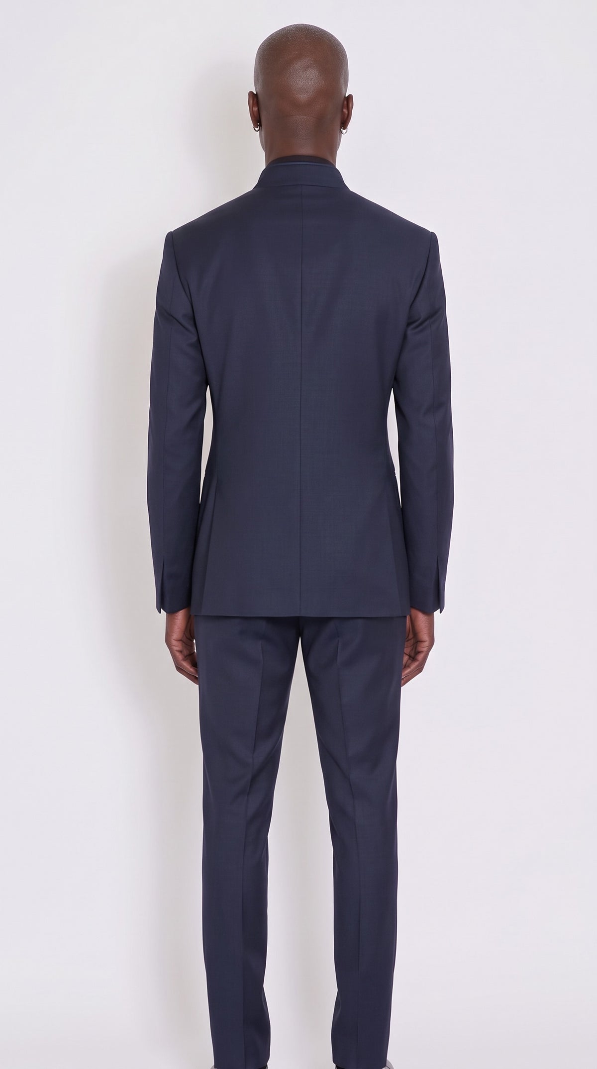 The Noir Crescent Suit — Curved Wrap-Front Mandarin Suit – back view, Christopher Noir