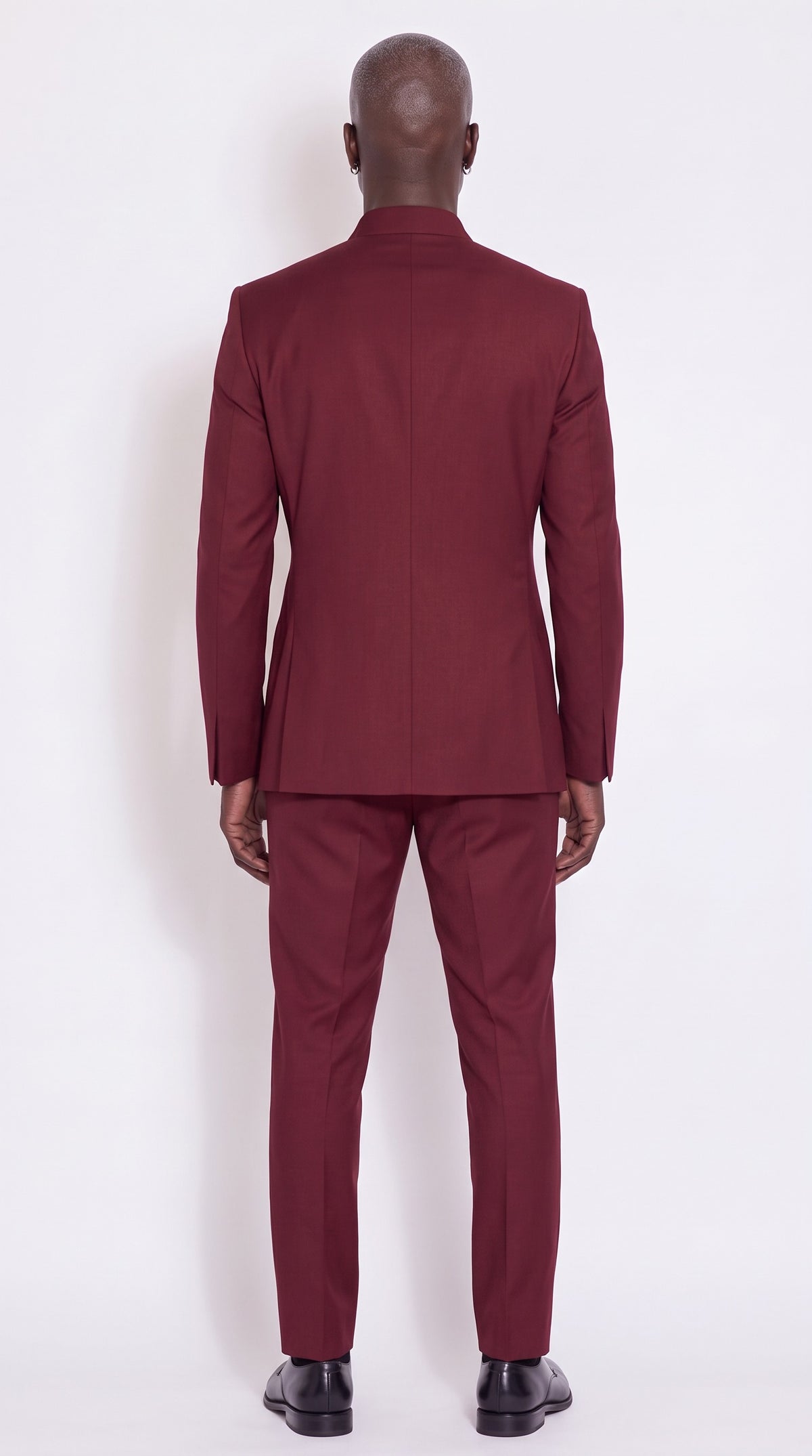 The Noir Crest Suit — Burgundy Tab-Fastened Wrap Suit – back view, Christopher Noir