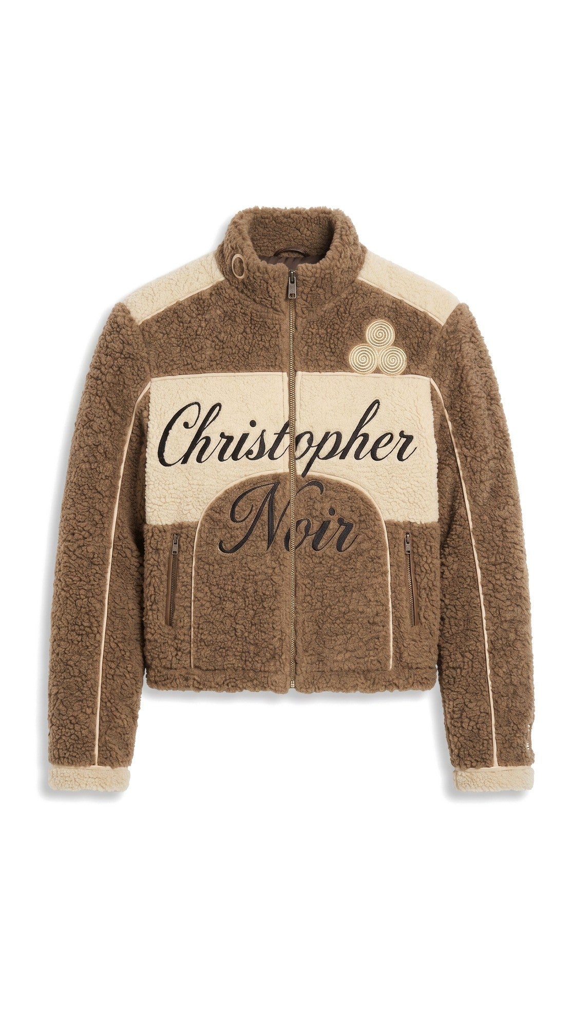 The Noir Gigha — Camel Teddy Signature Racer Jacket – flatlay, Christopher Noir