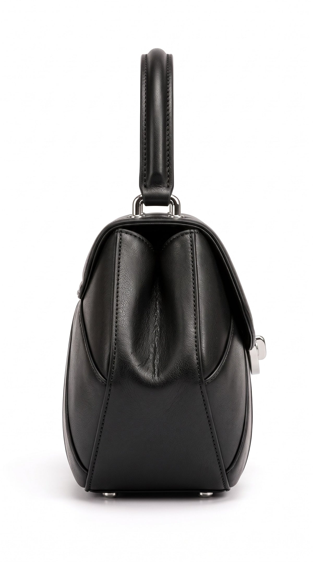 The Noir Hartley — Black Faceted Top-Handle Handbag – side profile, Christopher Noir