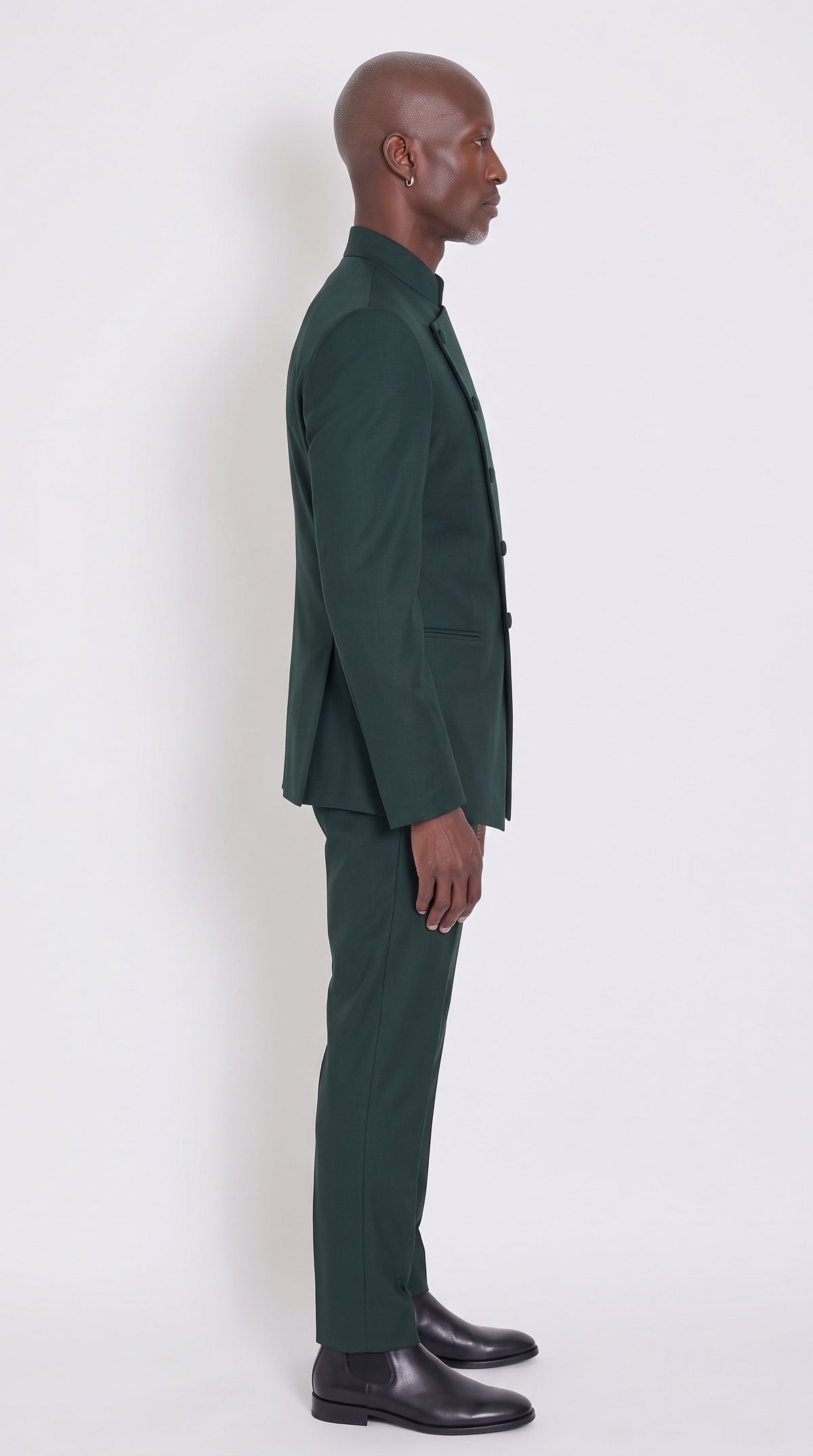 The Noir Imperium Suit — Bandhgala Diagonal-Wrap Suit – side profile view, Christopher Noir