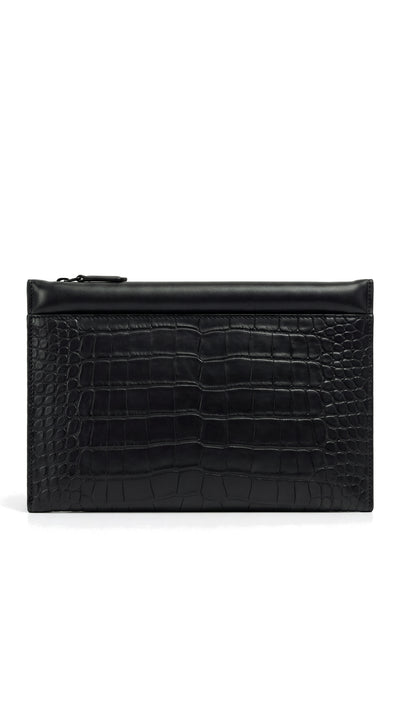 Black alligator-embossed leather pouch – The Noir Kielder by Christopher Noir
