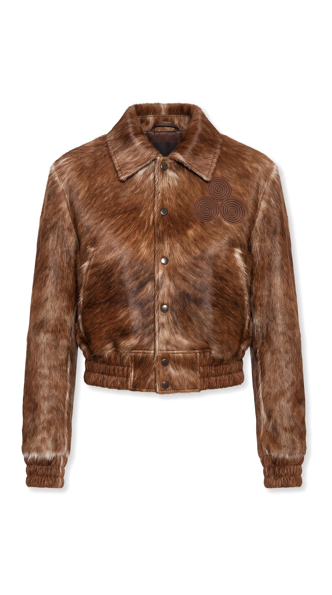 The Noir Lismore — Cognac Hair-On Calf Bomber Jacket – flatlay, Christopher Noir