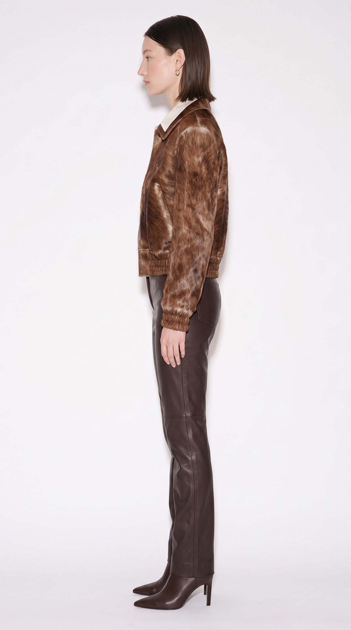 The Noir Lismore — Cognac Hair-On Calf Bomber Jacket – side profile, Christopher Noir