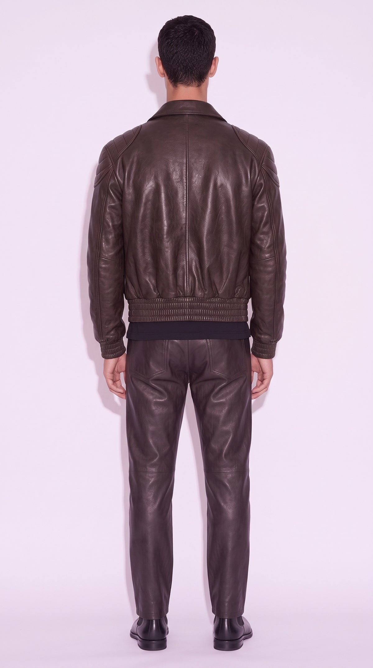 The Noir Origine — Vintage Brown Leather Bomber Jacket (Unisex) – back view, Christopher Noir
