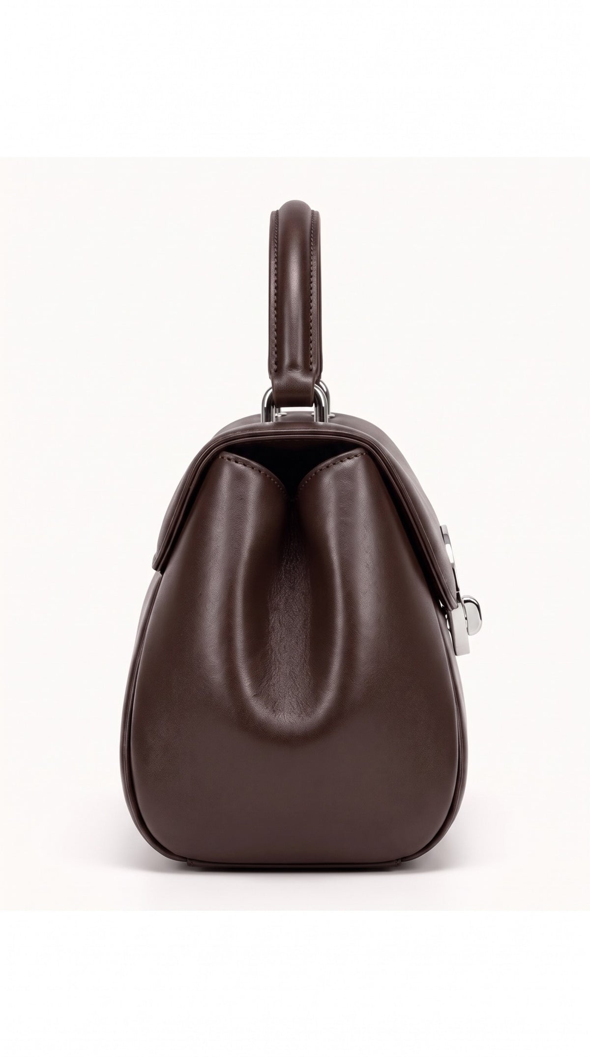 The Noir Padstow — Chocolate Top-Handle Handbag – side profile, Christopher Noir